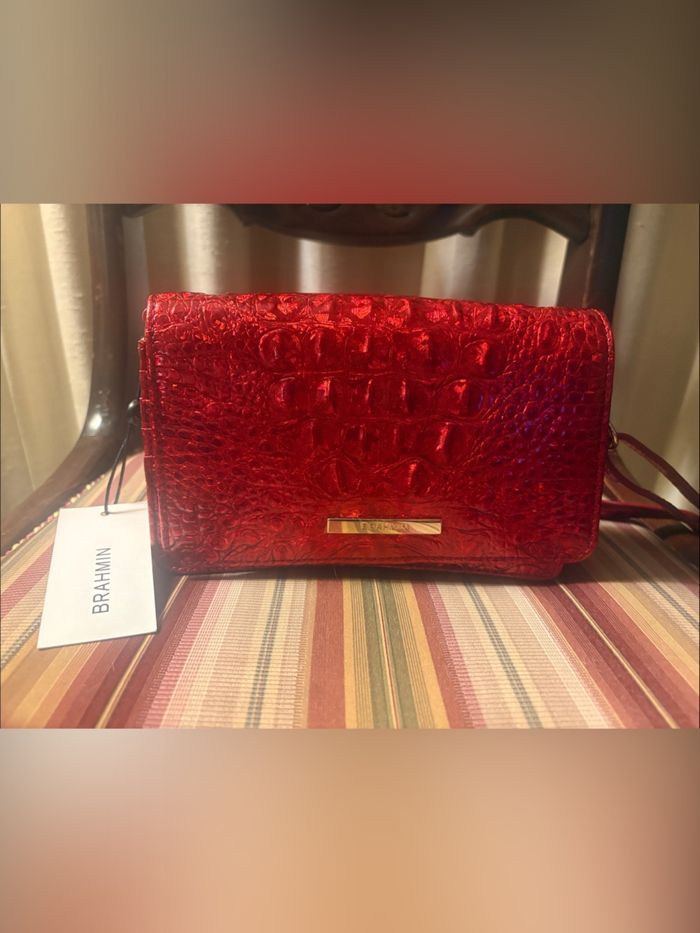 Brahmin Shimmering Red Croc-Embossed Crossbody